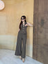 Two Piece Turn Down Collar Single Breasted Button Top with Trouser